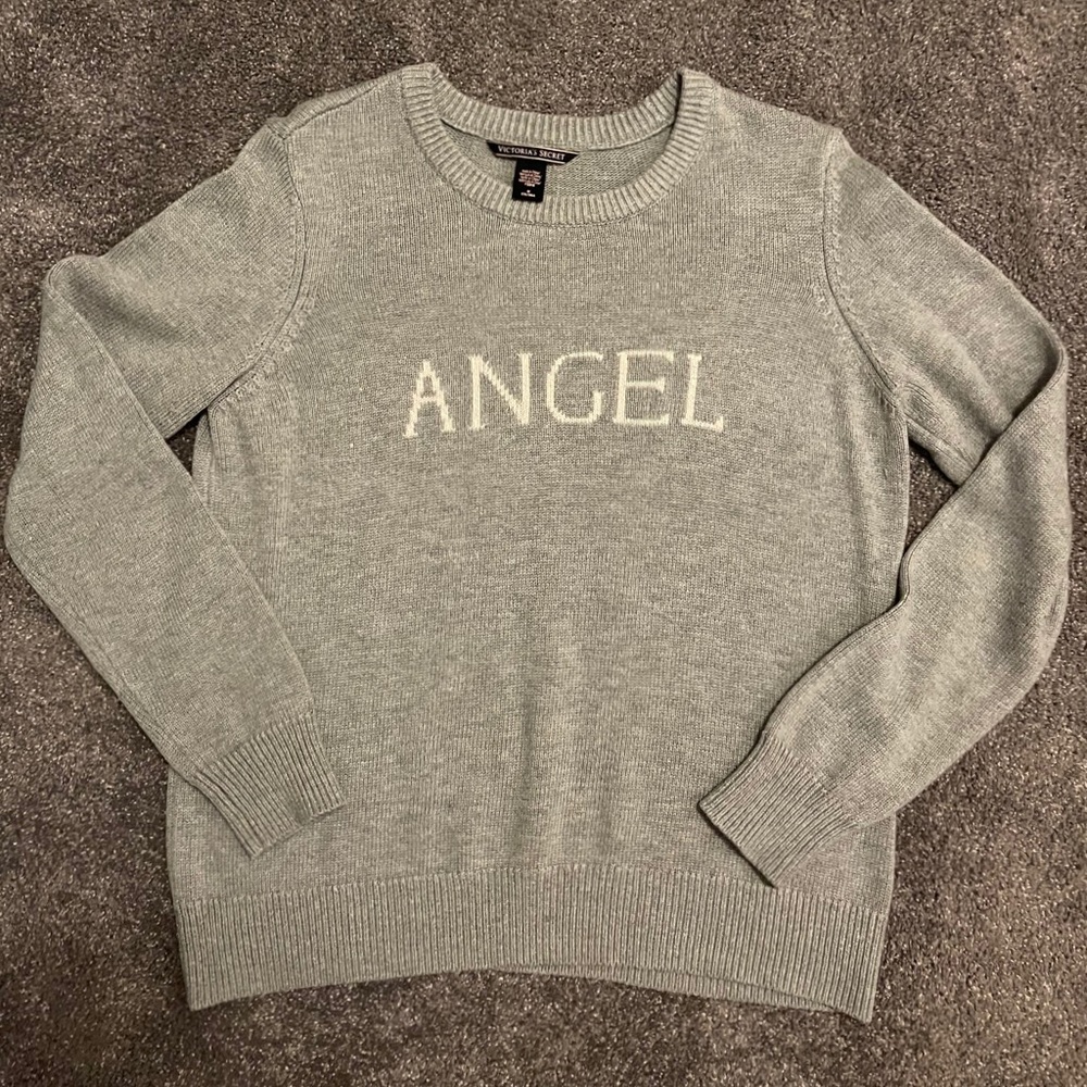 Victoria's Secret Angel logo grey knit sweater
